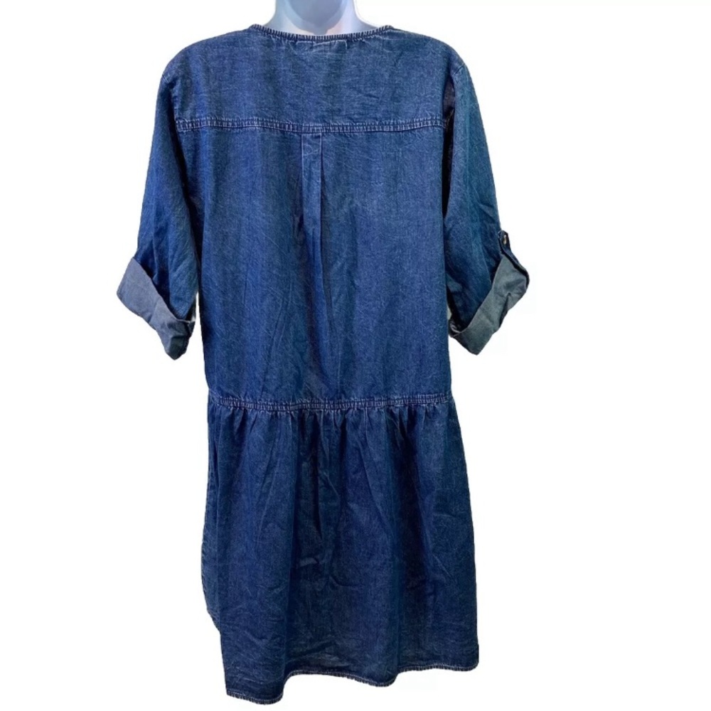 Speed Control New York Womens Blue Denim Roll Tab Sleeve Shirt Dress Size L NWT - Picture 2 of 8
